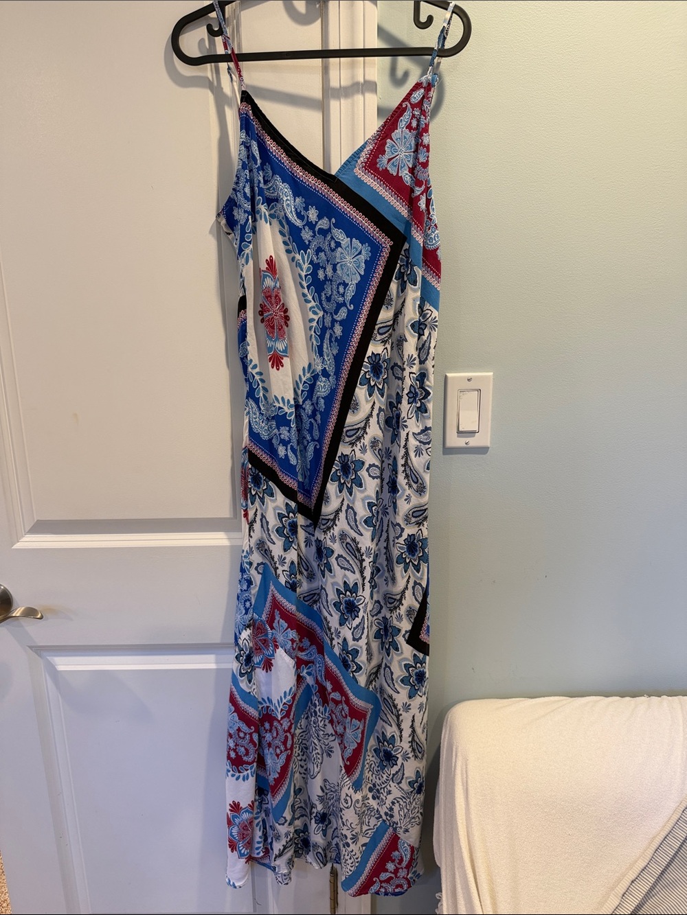 Blue & White Floral Scarf-Print Slip Dress by LOFT